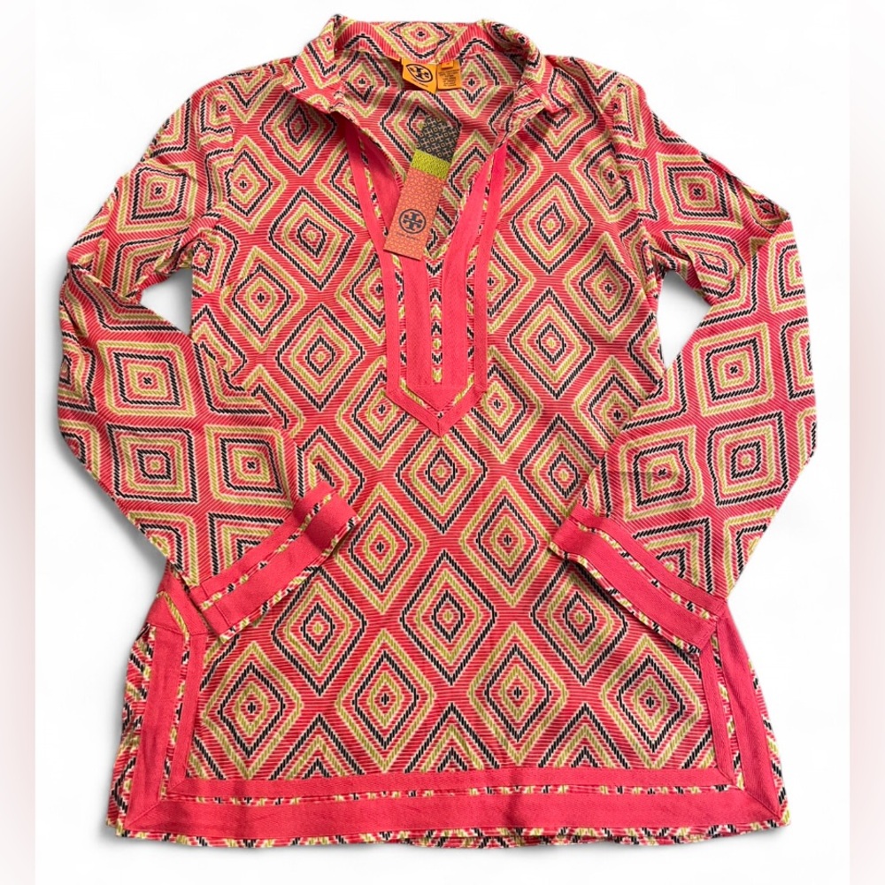 NWT Tory Burch Pink, Navy & Green Tory Tunic Women’s Size 10